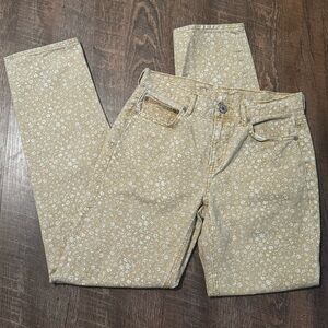 American Eagle yellow floral straight leg jeans size 4 long